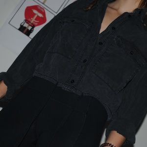 BDG Denim Tie Crop Top Button Up